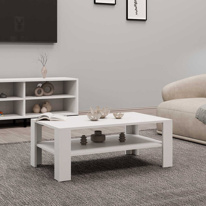Hanah Home Shp-695-Dd-1 Mesa de Centro Blanca Diamante 110x65x42 cm Tablero Melamina 16mm Elegante Moderna Funcional